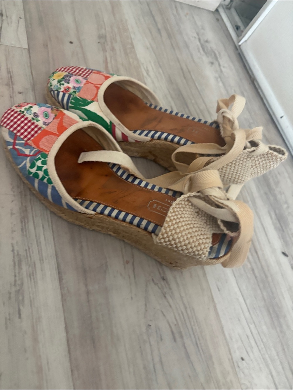 Authentic COACH Patchwork Lace Up Espadrille Wedges - Picture 2 of 6